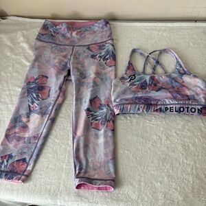 Peloton X WITH Sports Bra and Capri Leggings Floral Print Pink/Purple/Blue Sz S
